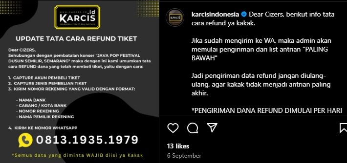 Karcis.id Berikan Refund 100% Kepada Pembeli Tiket JAVA POP FEST Dusun Semilir Semarang